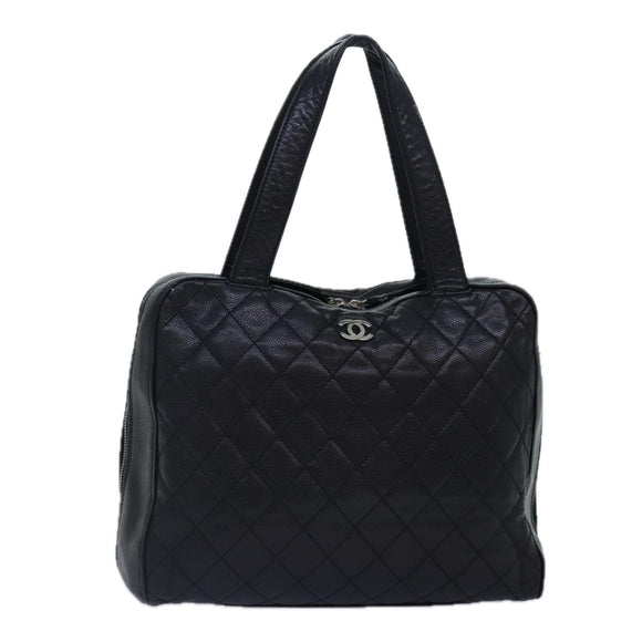 CHANEL Matelasse Hand Bag Calf Skin Black Silver CC Auth bs17167