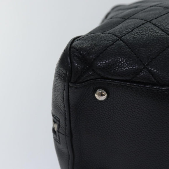 CHANEL Matelasse Hand Bag Calf Skin Black Silver CC Auth bs17167