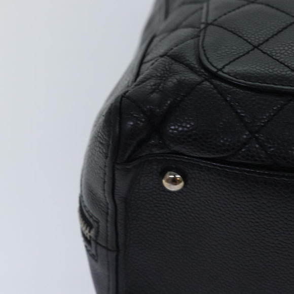 CHANEL Matelasse Hand Bag Calf Skin Black Silver CC Auth bs17167