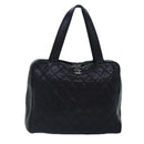 CHANEL Matelasse Hand Bag Calf Skin Black Silver CC Auth bs17167-13