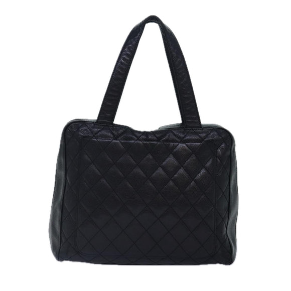 CHANEL Matelasse Hand Bag Calf Skin Black Silver CC Auth bs17167