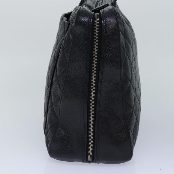 CHANEL Matelasse Hand Bag Calf Skin Black Silver CC Auth bs17167