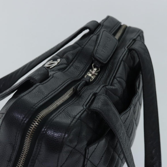 CHANEL Matelasse Hand Bag Calf Skin Black Silver CC Auth bs17167