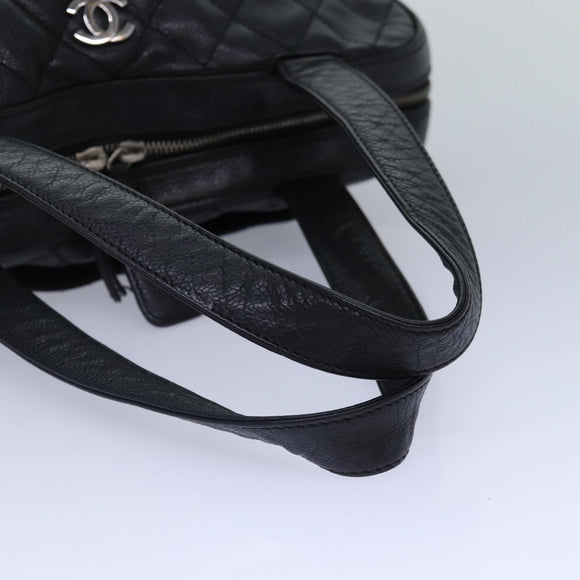 CHANEL Matelasse Hand Bag Calf Skin Black Silver CC Auth bs17167