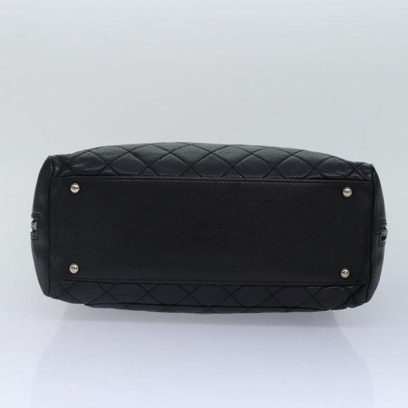 CHANEL Matelasse Hand Bag Calf Skin Black Silver CC Auth bs17167