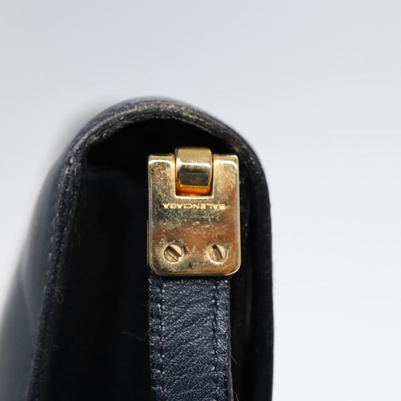 BALENCIAGA Shoulder Bag Leather Navy Gold Auth bs17168