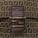 FENDI Zucchino Canvas Shoulder Bag Brown Gold Auth bs17192-10