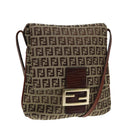 FENDI Zucchino Canvas Shoulder Bag Brown Gold Auth bs17192-1