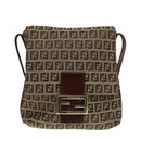 FENDI Zucchino Canvas Shoulder Bag Brown Gold Auth bs17192-13