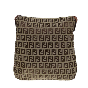 FENDI Zucchino Canvas Shoulder Bag Brown Gold Auth bs17192 - 0