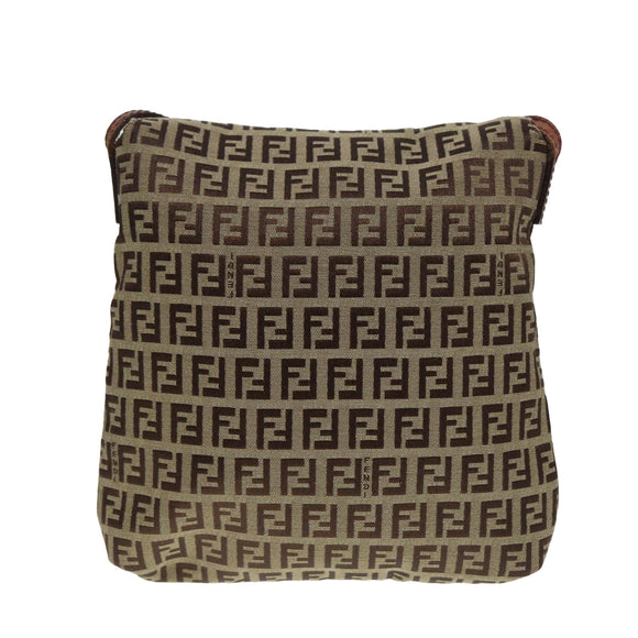 FENDI Zucchino Canvas Shoulder Bag Brown Gold Auth bs17192