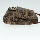 FENDI Zucchino Canvas Shoulder Bag Brown Gold Auth bs17192-3