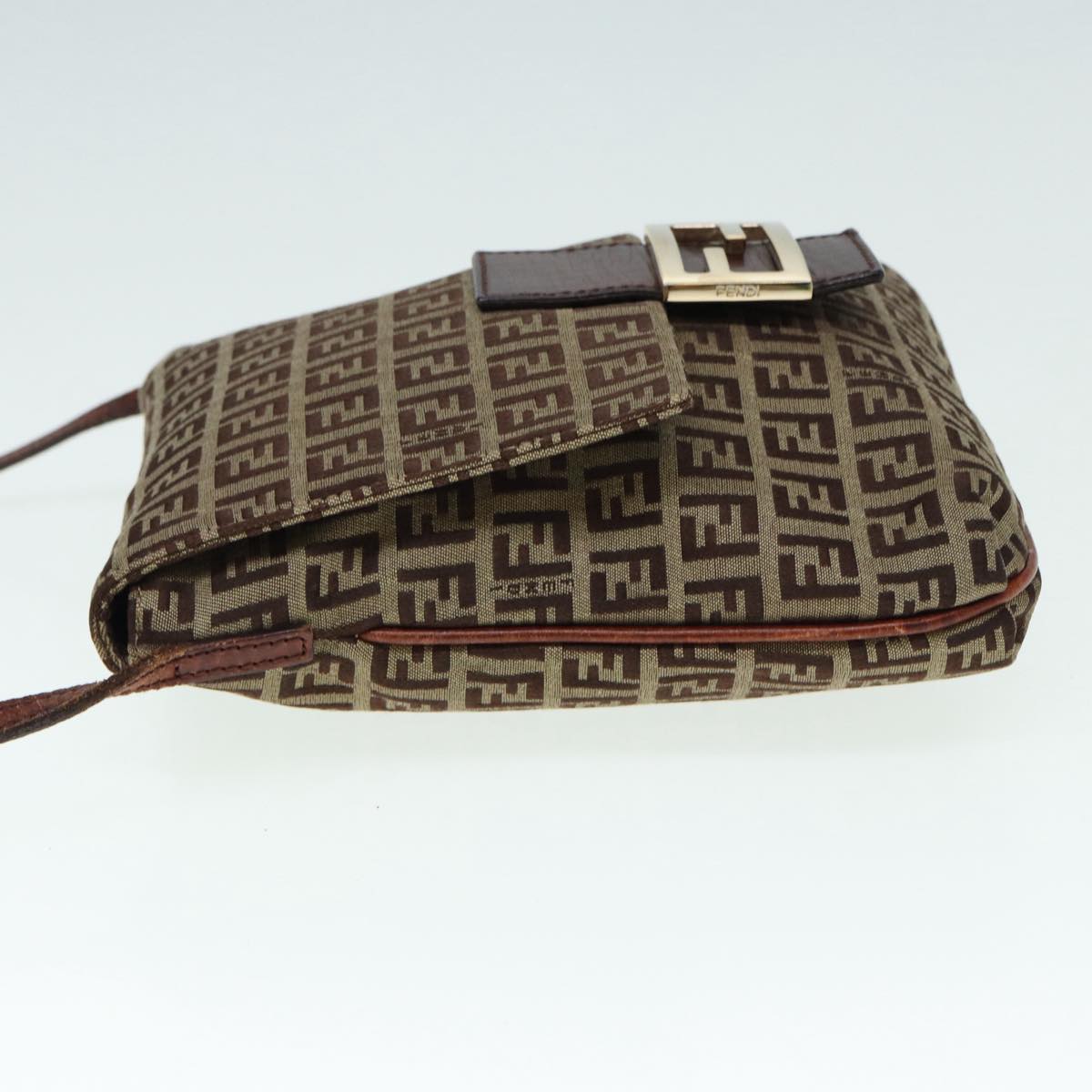 FENDI Zucchino Canvas Shoulder Bag Brown Gold Auth bs17192