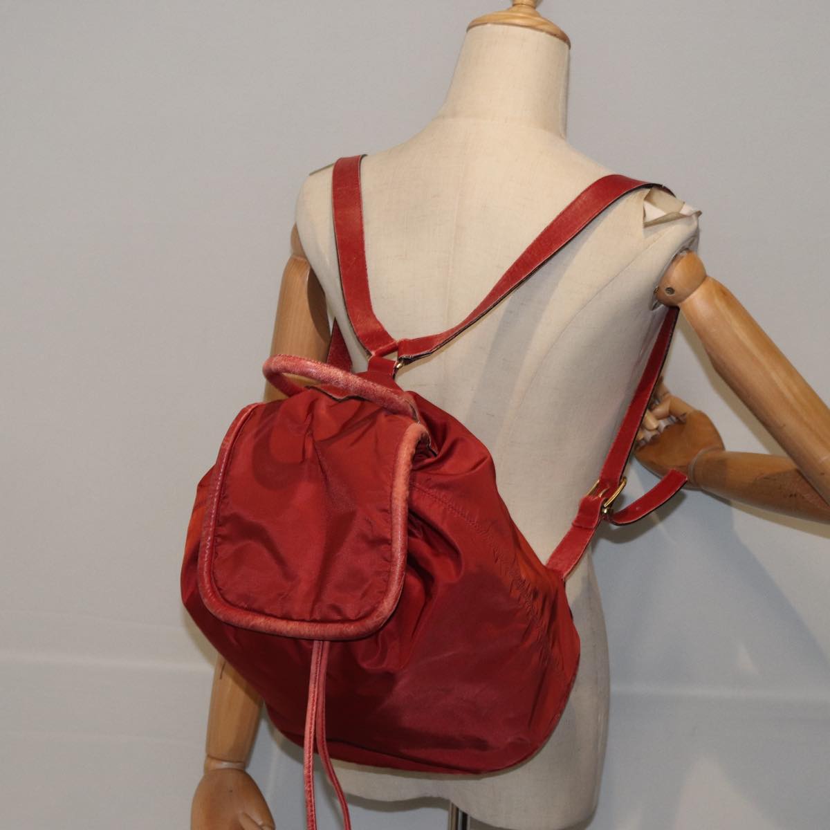 CELINE Backpack Nylon Red Gold Auth bs17197