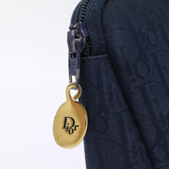 Christian Dior Trotter Canvas Pouch Navy Gold Auth bs17208