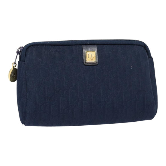 Christian Dior Trotter Canvas Pouch Navy Gold Auth bs17208
