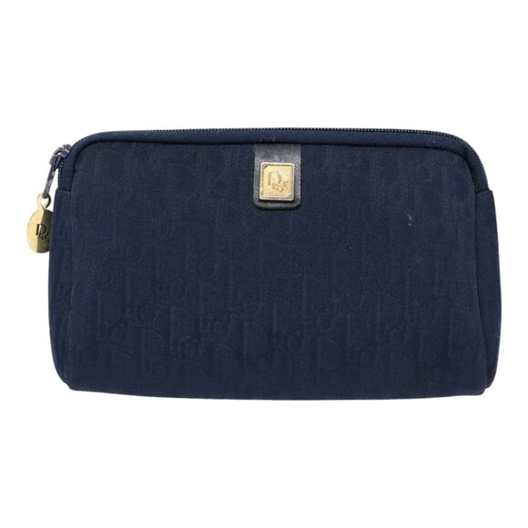 Christian Dior Trotter Canvas Pouch Navy Gold Auth bs17208
