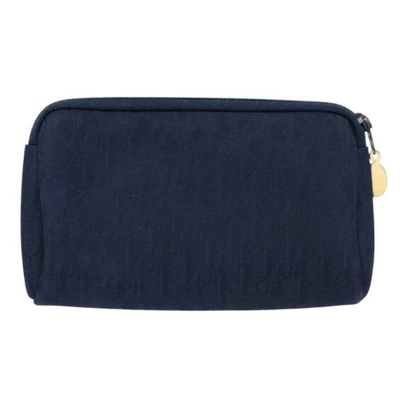 Christian Dior Trotter Canvas Pouch Navy Gold Auth bs17208