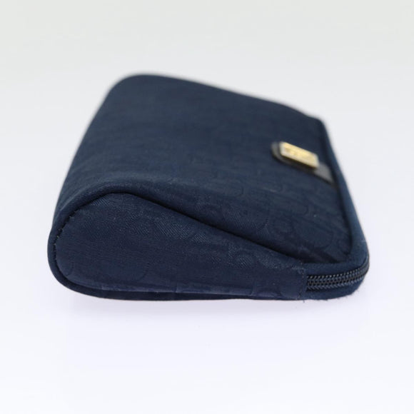 Christian Dior Trotter Canvas Pouch Navy Gold Auth bs17208