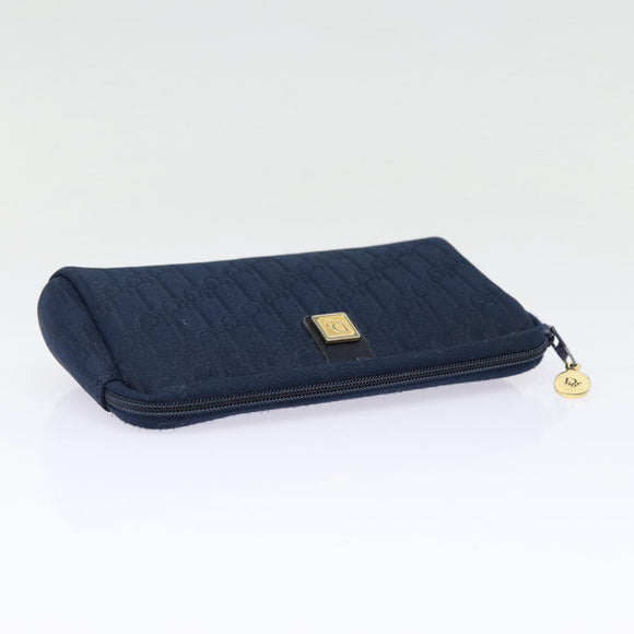 Christian Dior Trotter Canvas Pouch Navy Gold Auth bs17208