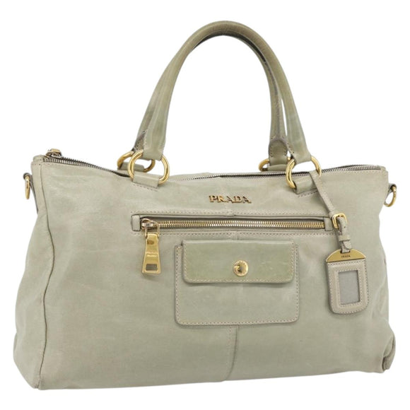 PRADA Hand Bag Leather 2way Gray Gold Auth bs17213