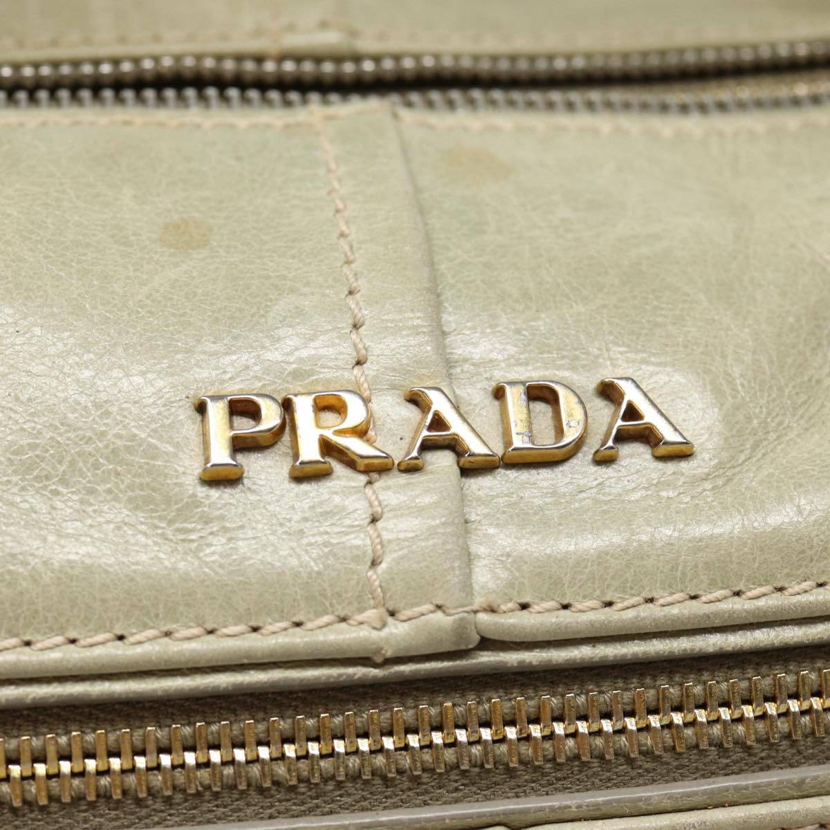 PRADA Hand Bag Leather 2way Gray Gold Auth bs17213