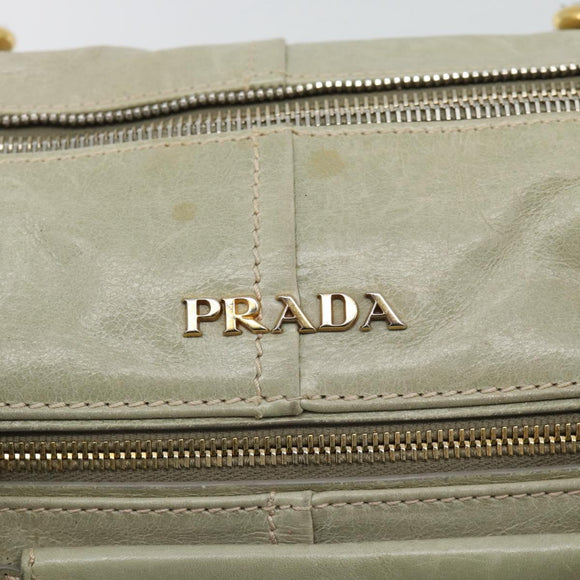 PRADA Hand Bag Leather 2way Gray Gold Auth bs17213