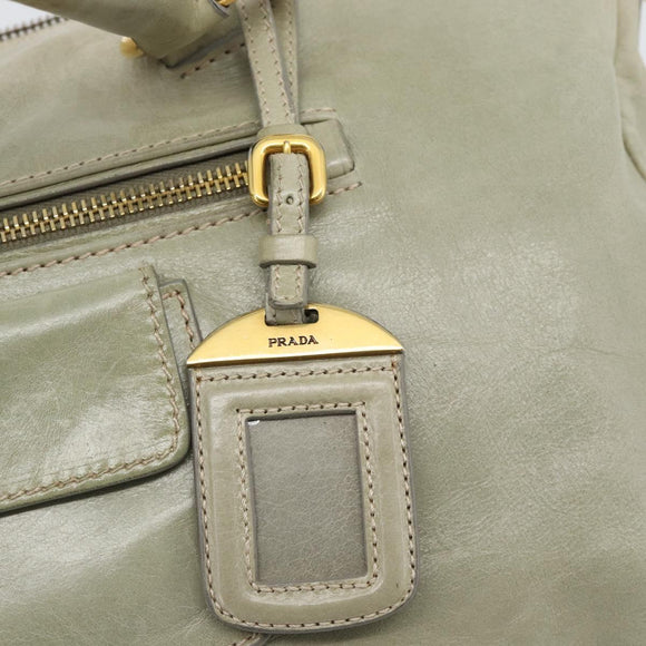 PRADA Hand Bag Leather 2way Gray Gold Auth bs17213