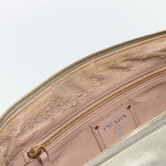 PRADA Hand Bag Leather 2way Gray Gold Auth bs17213