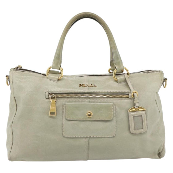PRADA Hand Bag Leather 2way Gray Gold Auth bs17213