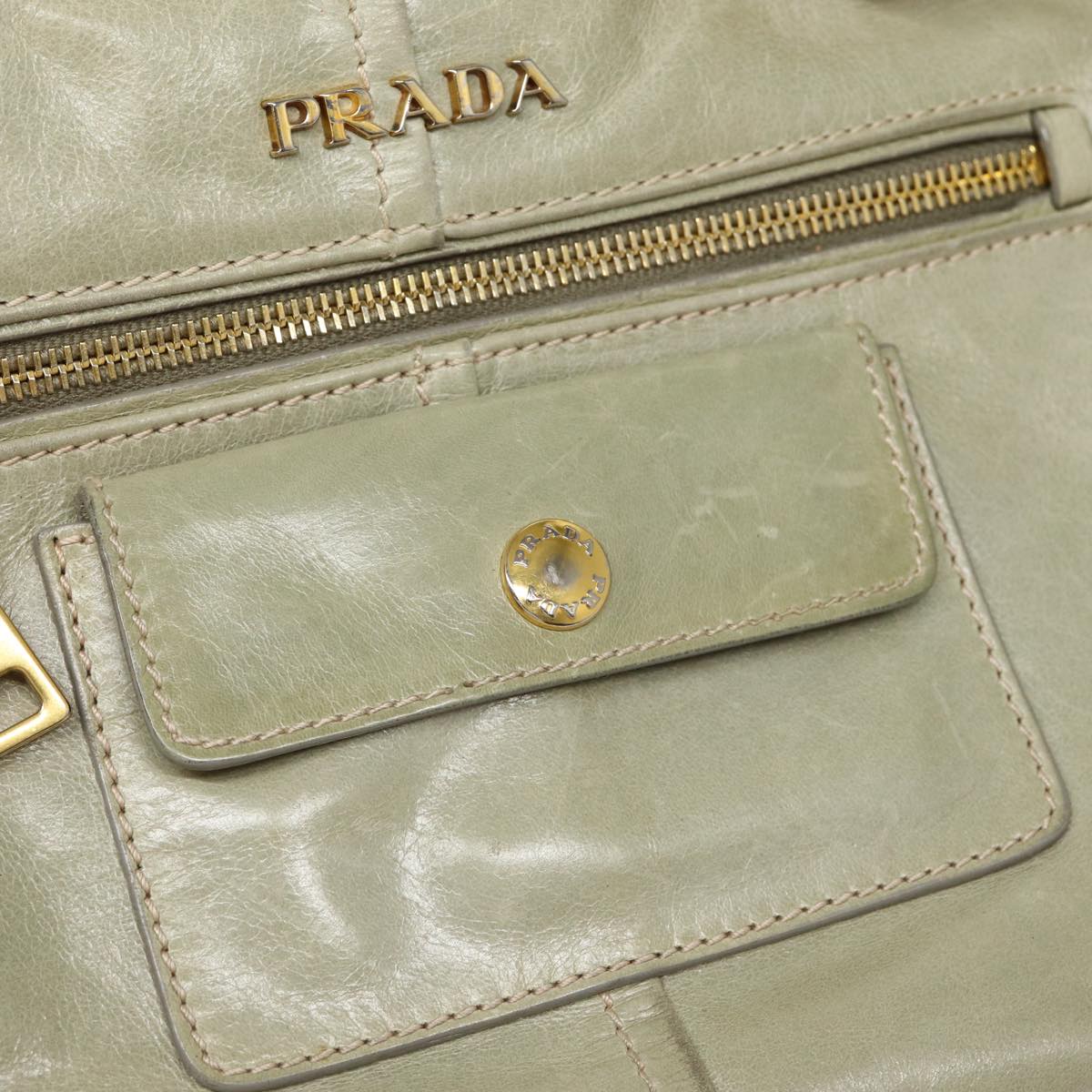 PRADA Hand Bag Leather 2way Gray Gold Auth bs17213