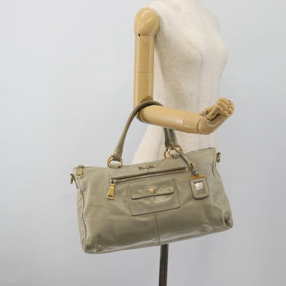 PRADA Hand Bag Leather 2way Gray Gold Auth bs17213