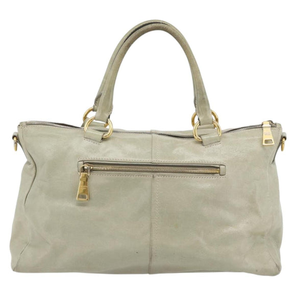 PRADA Hand Bag Leather 2way Gray Gold Auth bs17213