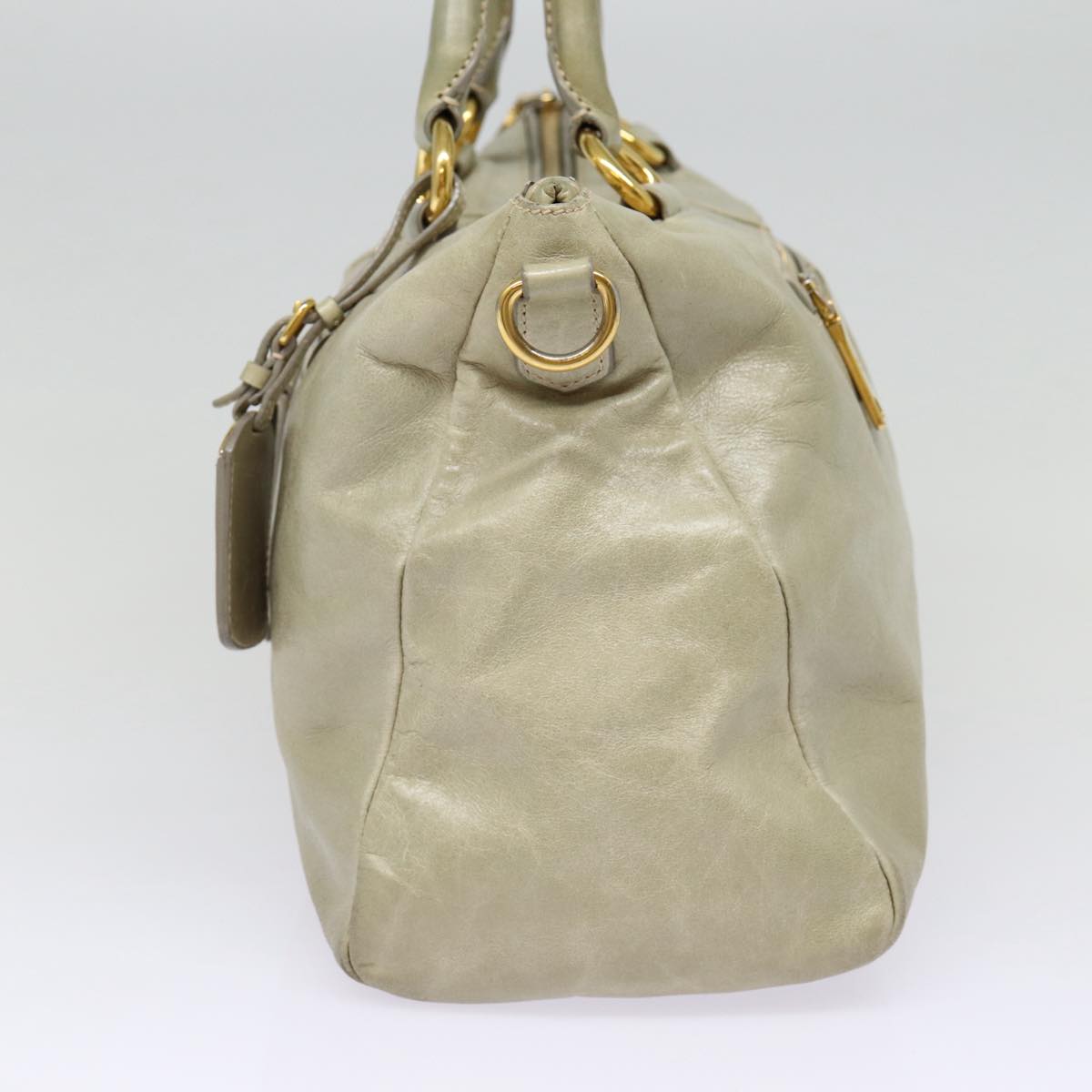 PRADA Hand Bag Leather 2way Gray Gold Auth bs17213