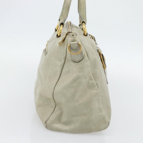 PRADA Hand Bag Leather 2way Gray Gold Auth bs17213
