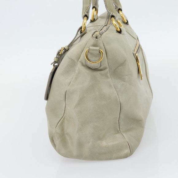 PRADA Hand Bag Leather 2way Gray Gold Auth bs17213