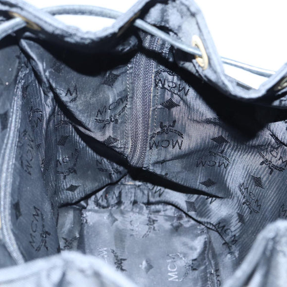 MCM Vicetos Logogram Backpack Leather Black Champagne Gold Auth bs17221