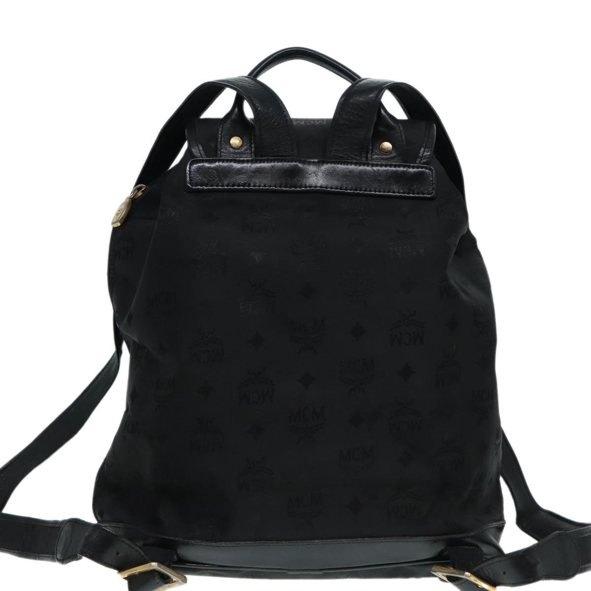 MCM Vicetos Logogram Backpack Leather Black Champagne Gold Auth bs17221 - 0