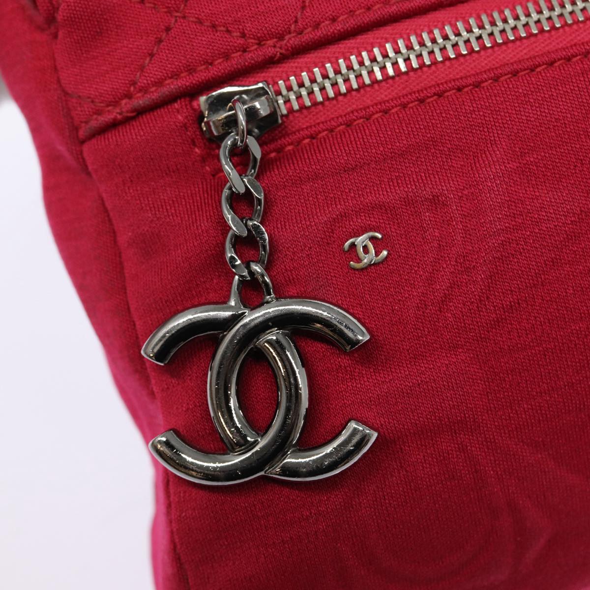 CHANEL Matelasse Chain Shoulder Bag Cotton Red Silver CC Auth bs17224