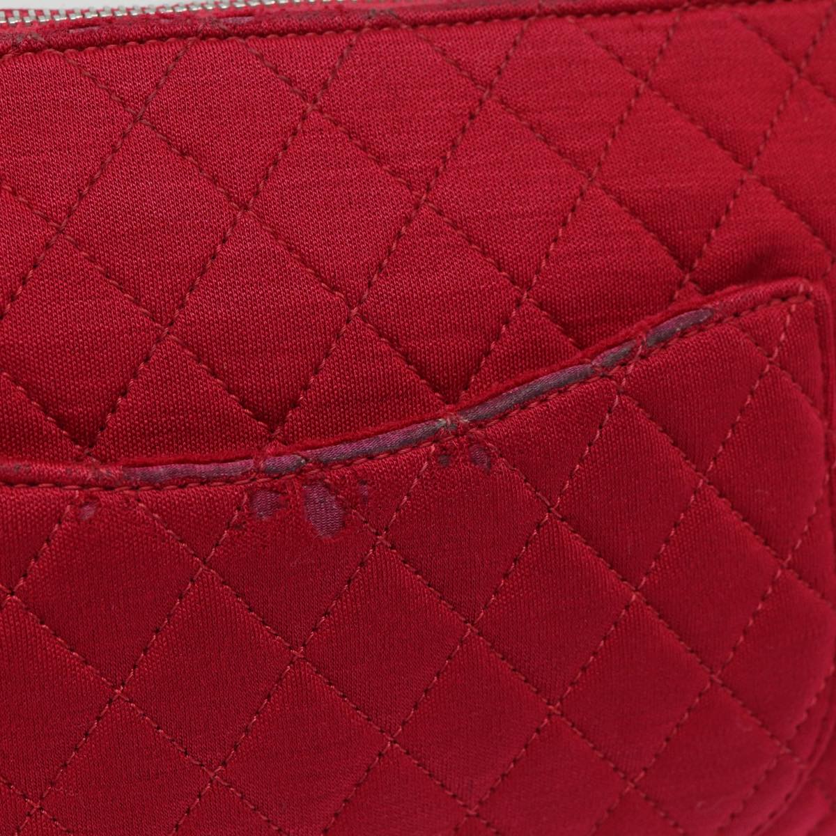 CHANEL Matelasse Chain Shoulder Bag Cotton Red Silver CC Auth bs17224