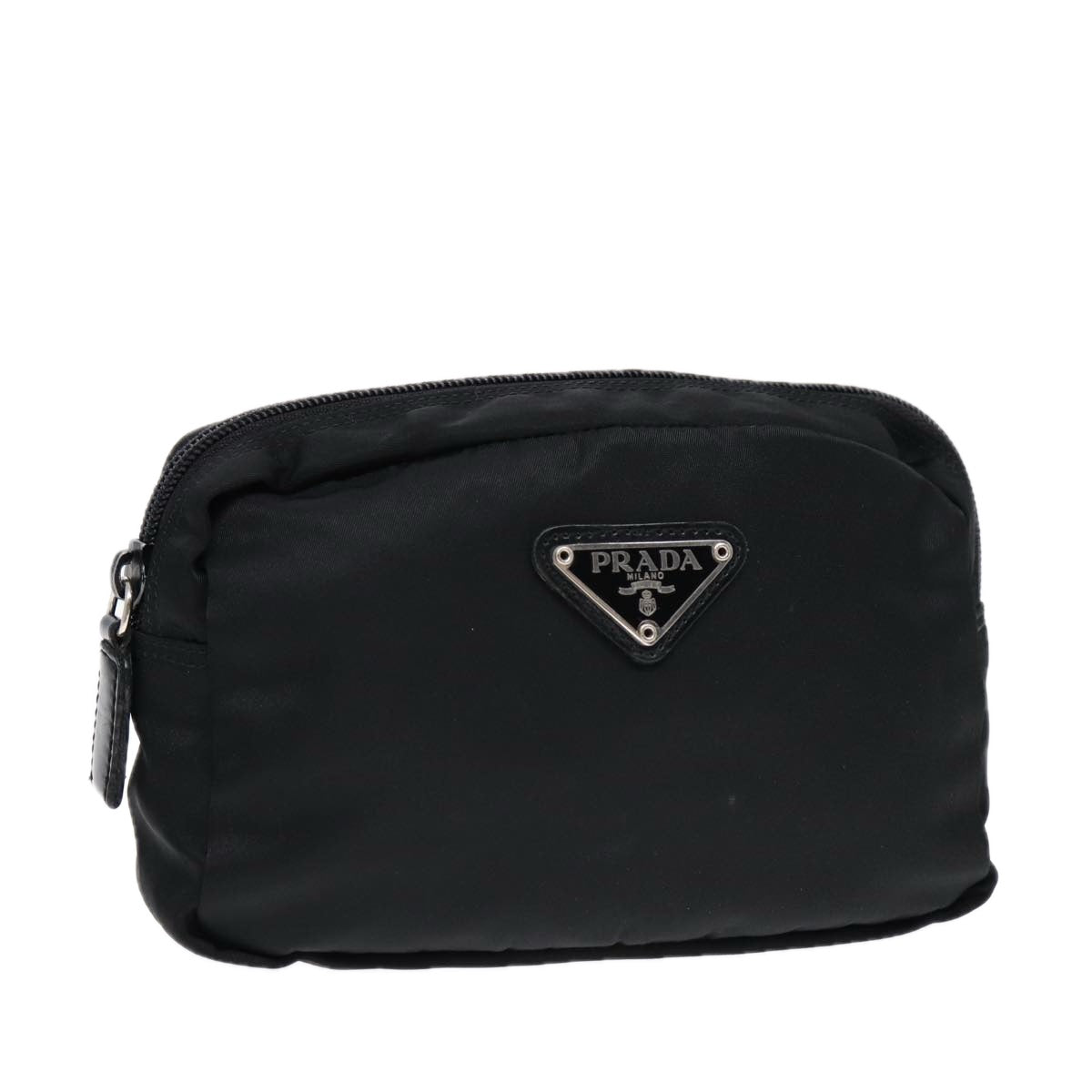 PRADA Pouch Nylon Black Silver Auth bs17231