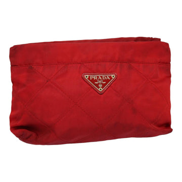 PRADA Pouch Nylon Red Silver Auth bs17235
