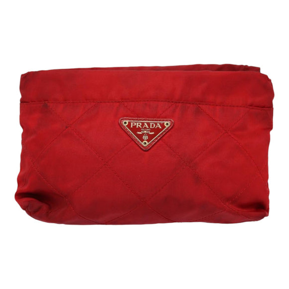 PRADA Pouch Nylon Red Silver Auth bs17235