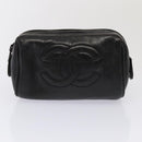 CHANEL Coin Purse Leather Enamel 3Set Black CC Auth bs17236-17