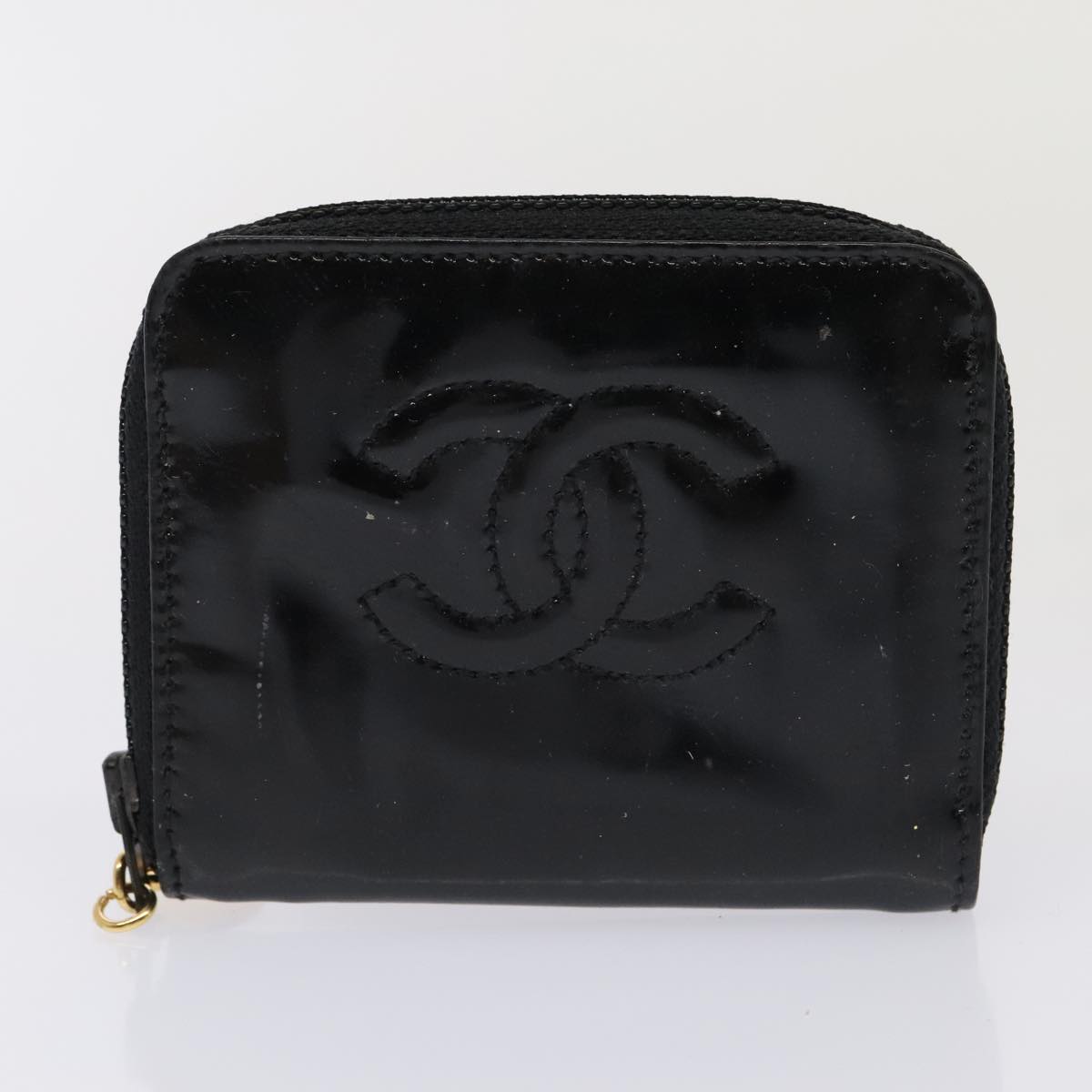 CHANEL Coin Purse Leather Enamel 3Set Black CC Auth bs17236