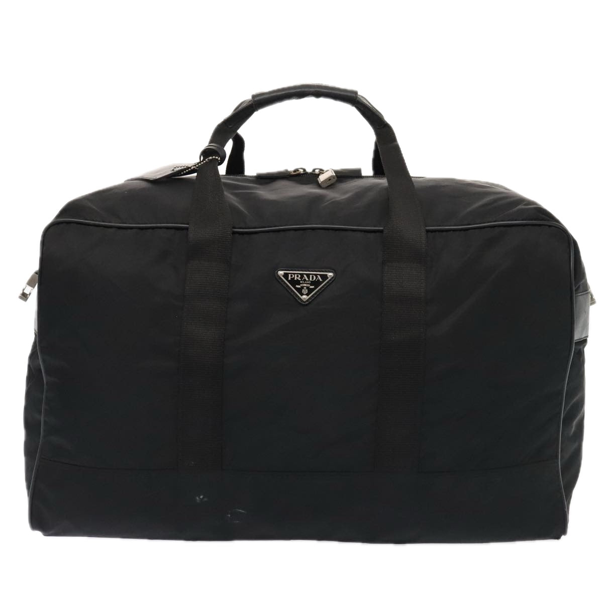 PRADA Boston Bag Nylon Black Silver Auth bs17239