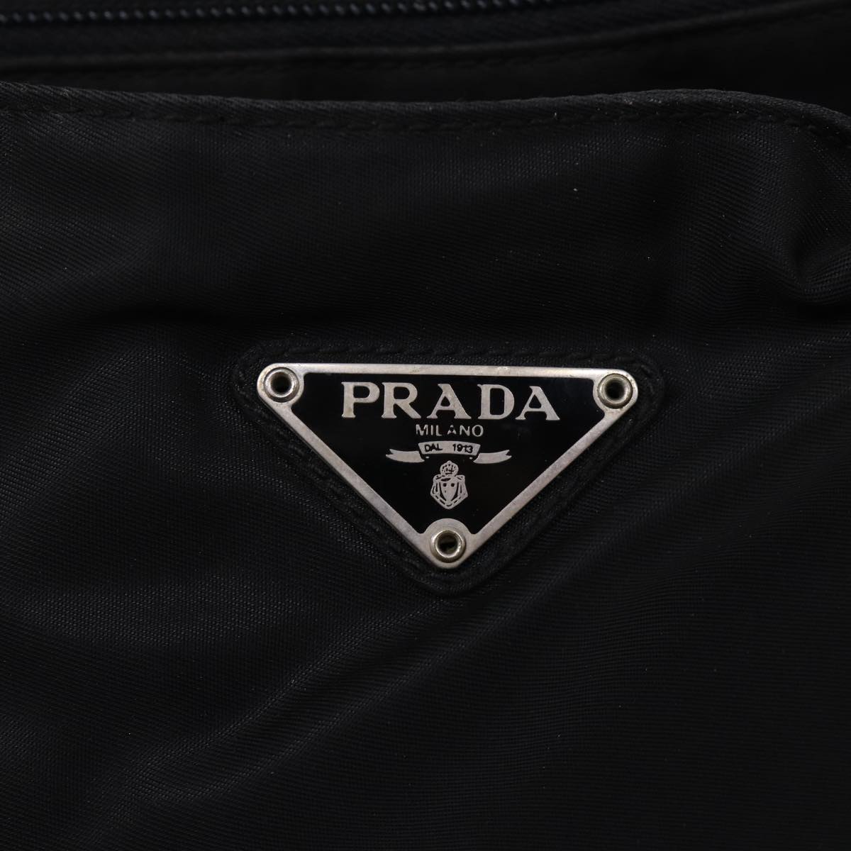 PRADA Tote Bag Nylon Black Silver Auth bs17242