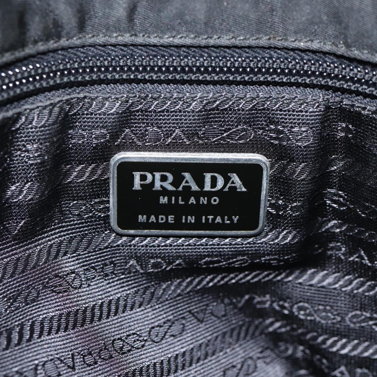 PRADA Tote Bag Nylon Black Silver Auth bs17242