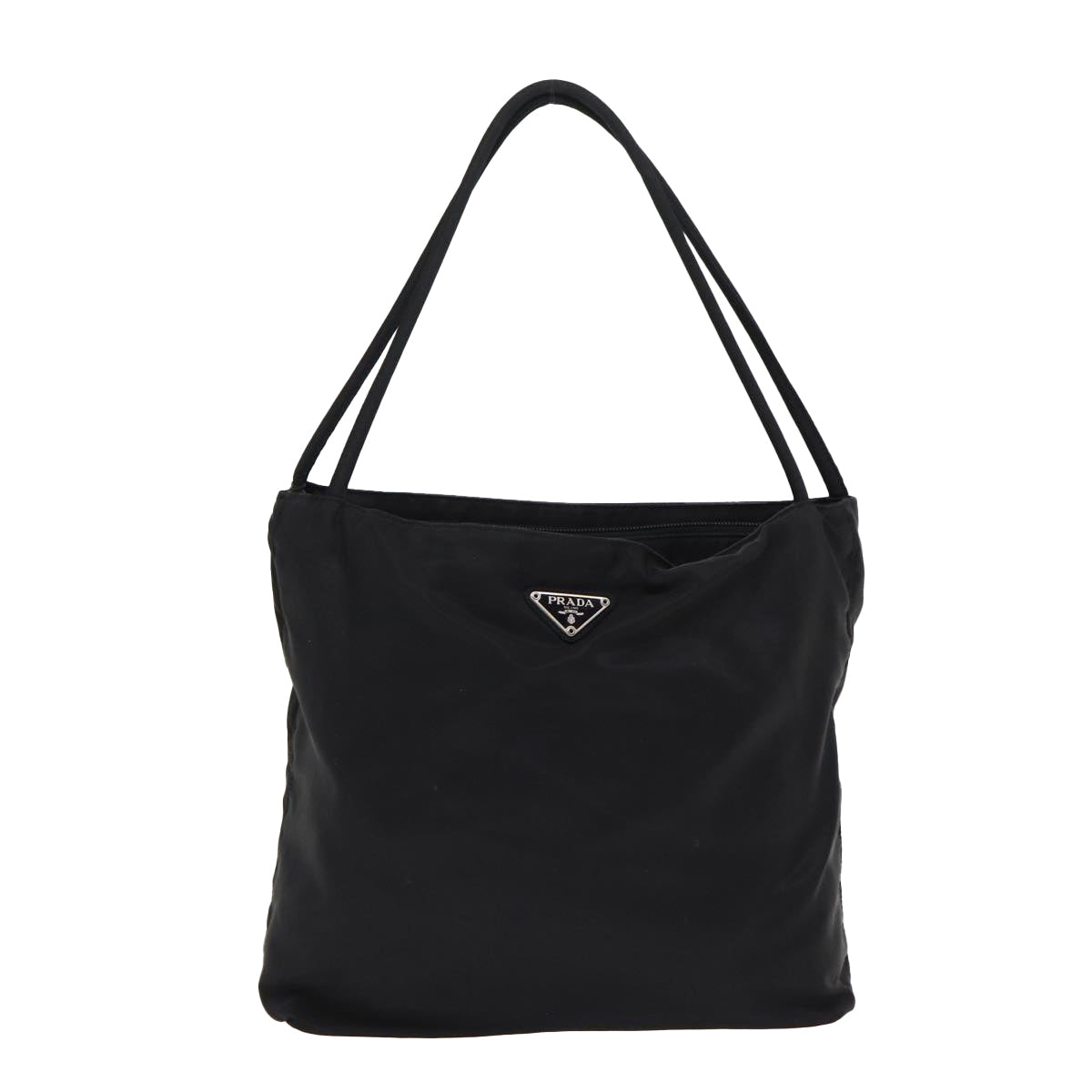 PRADA Tote Bag Nylon Black Silver Auth bs17242