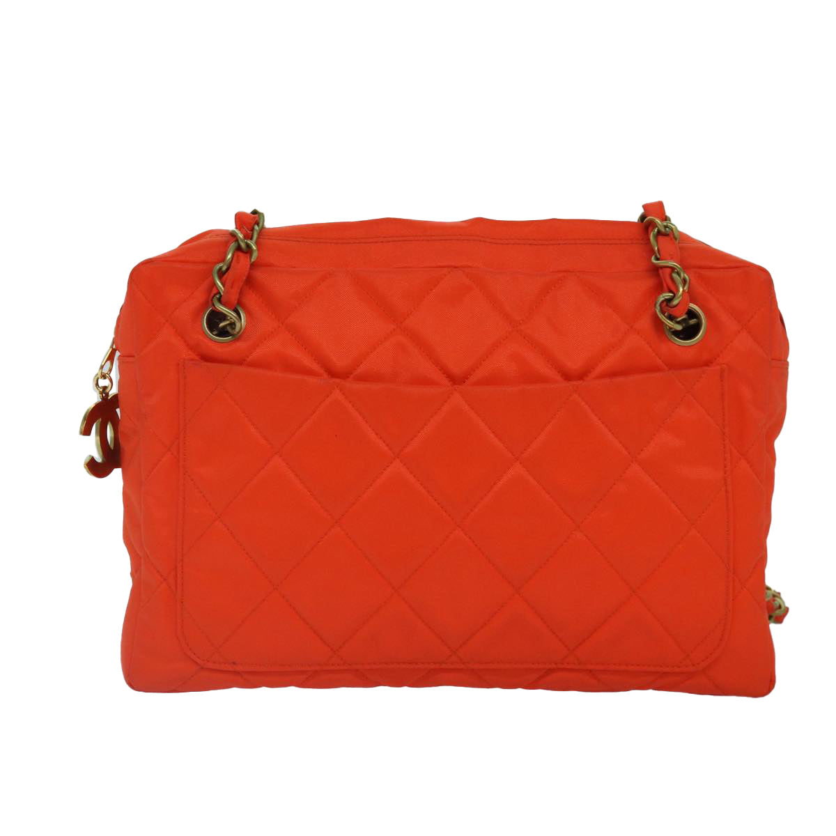 CHANEL Matelasse Chain Shoulder Bag Nylon Orange Gold CC Auth bs17255